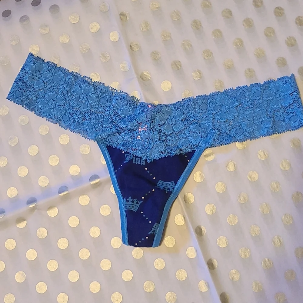 RARE VINTAGE Love Pink Victoria's Secret Pink Blue Thong Sz S